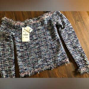 Zara Tweed Off Shoulder Top